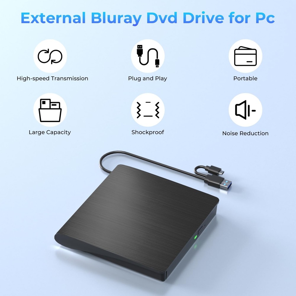 External Blu Ray Drive, Support 50G Disc Read/Write Bluray Drives, Portable...