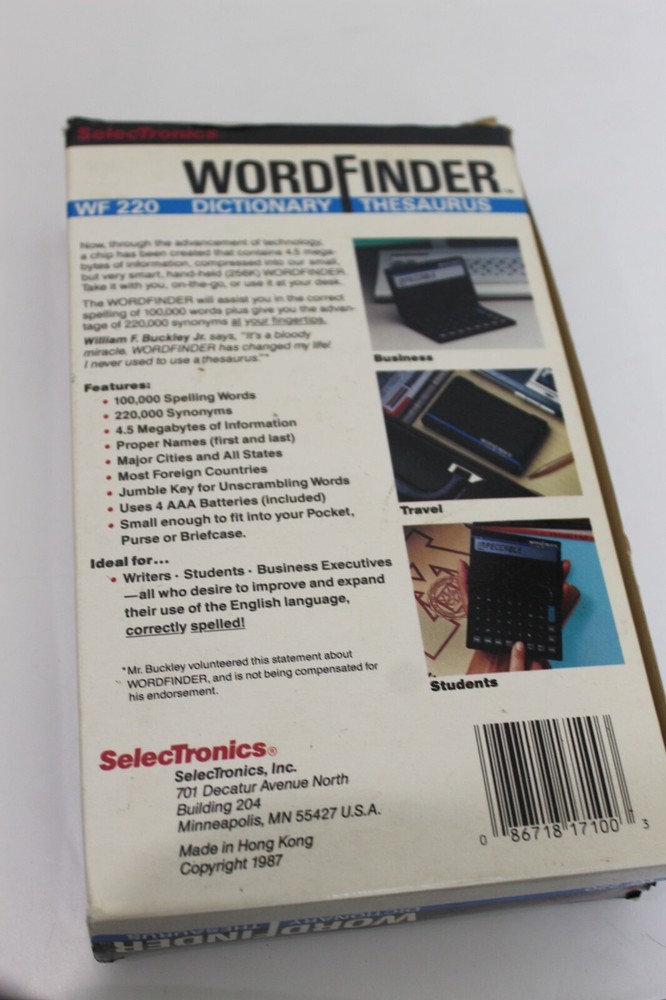Vintage Selectronics WordFinder Hand Held Electronic Dictionary Thesaurus WF-220