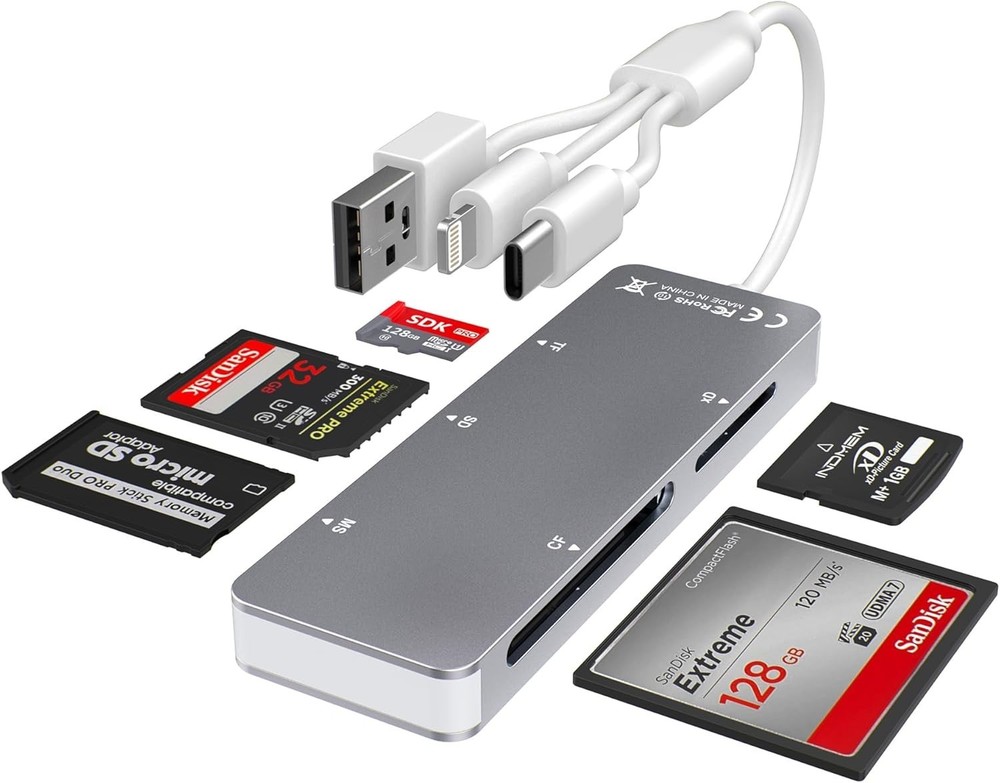 Aluminum 5-in-1 Memory Stick Pro Duo Adapter for iPhone/PC/Android, Lightning...