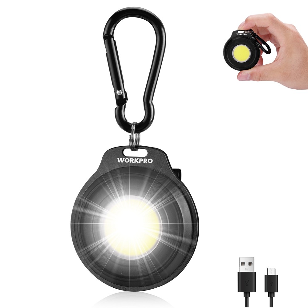 WORKPRO Rechargeable Magnetic Mini COB Work Light Keychain Flashlight w/Hat Clip
