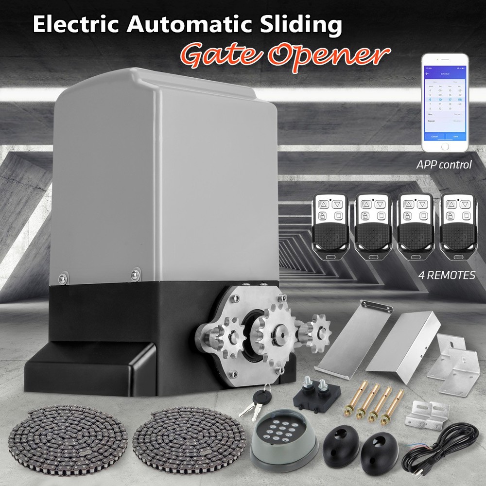 3300lbs Smart Electric Automatic Sliding Gate Opener APP+Keypad+4 Remote Control