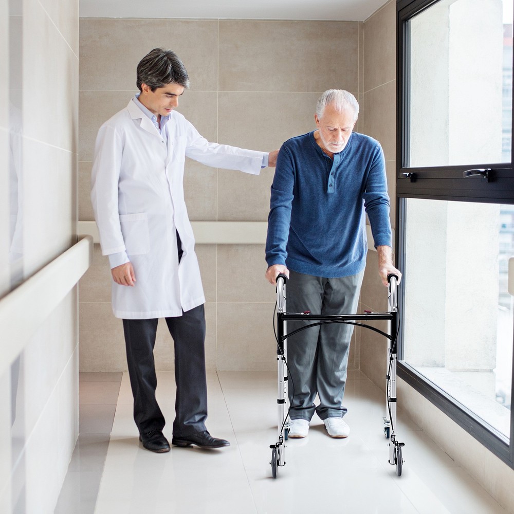 Standard Walker 2-button Folding Walker w/5" Wheels Trigger Release for Seniors