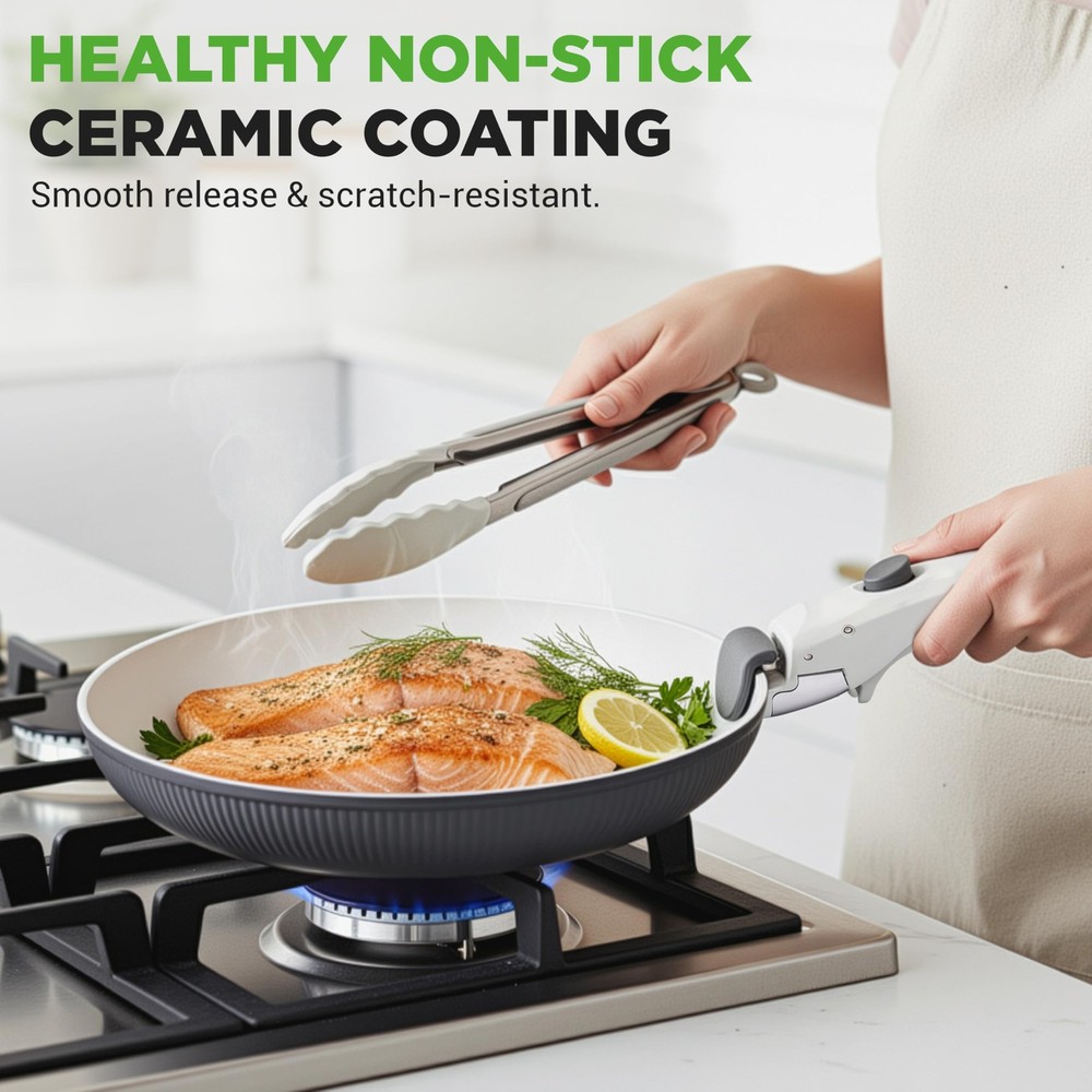 NutriChef 18-Piece Ceramic Cookware Set with Detachable Handles