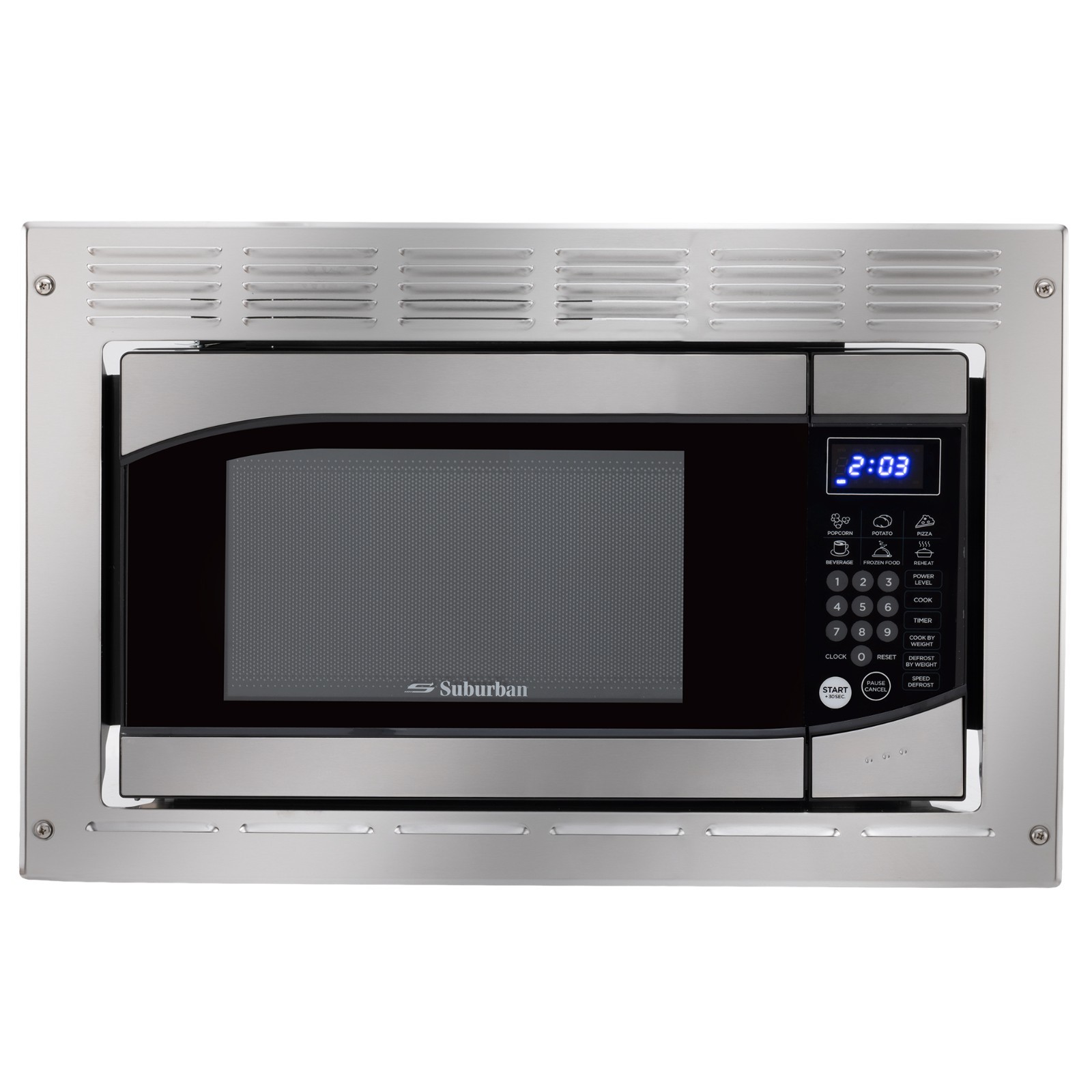 RecPro Suburban RV Built-In Microwave 0.9 Cu Ft Stainless Steel w/ Trim Kit 900W