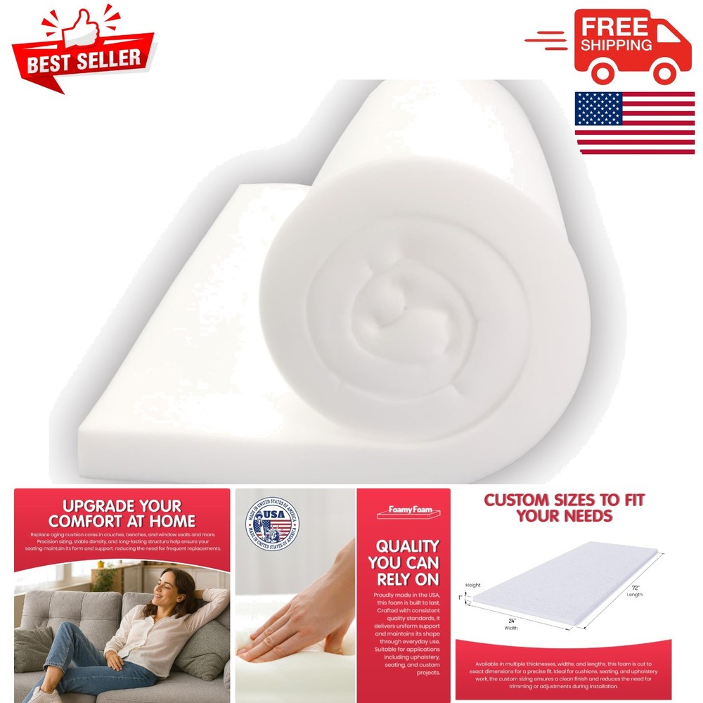 Versatile Upholstery Foam Replacement - High Density 3" Thick, Ideal for Seating