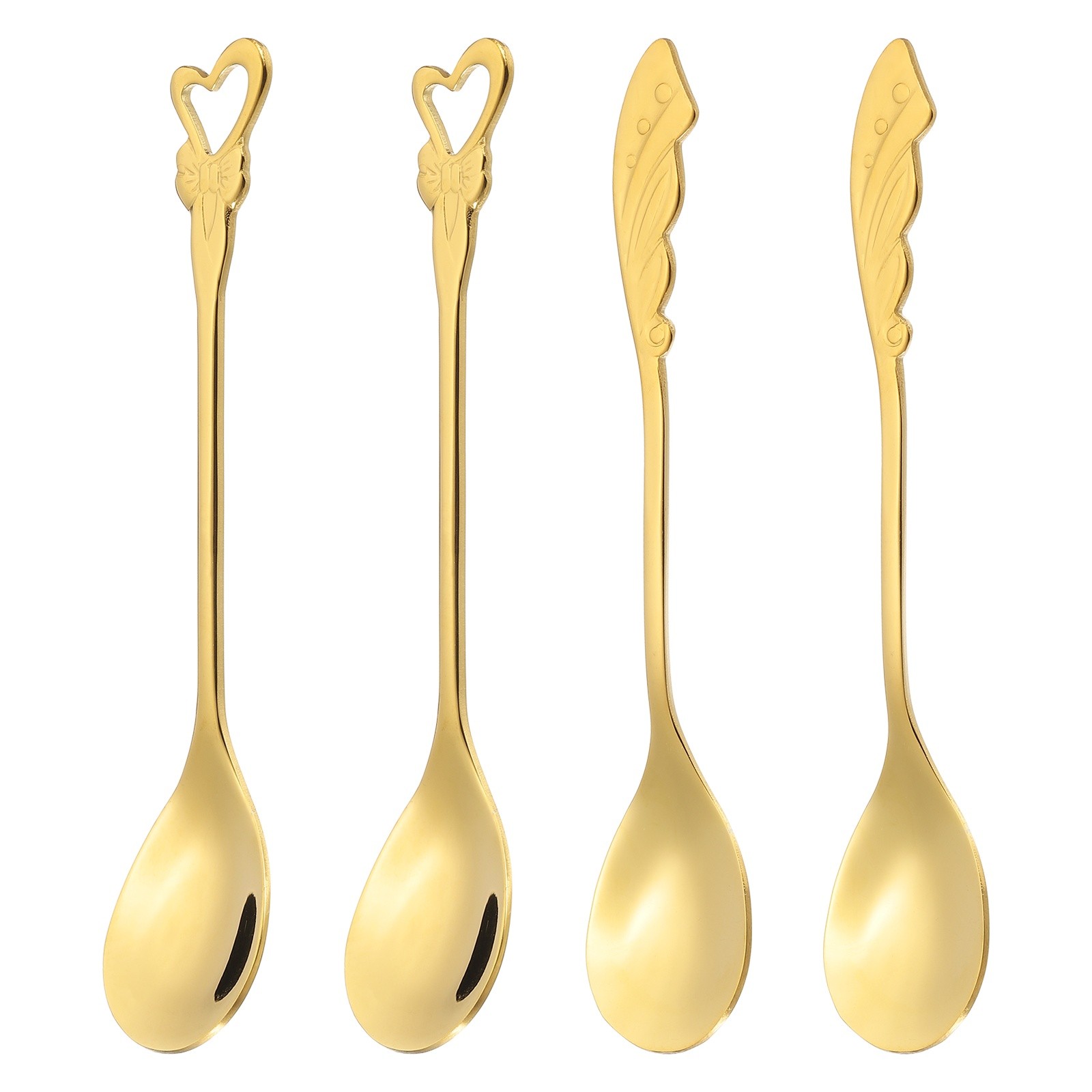 4pcs Coffee Spoons, Heart/Wings Tea Spoons Stainless Steel, Gold