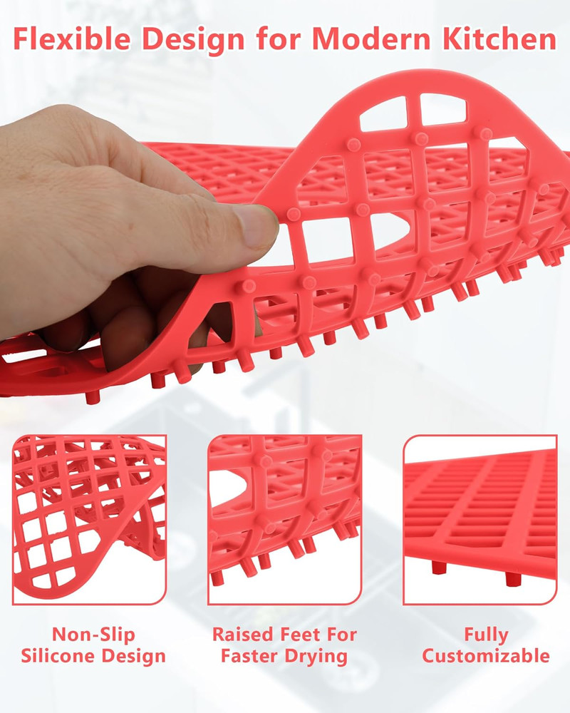 2 Pack Silicone Sink Protector for Kitchen Sink, Trellis Pattern 13 X 11 Inches