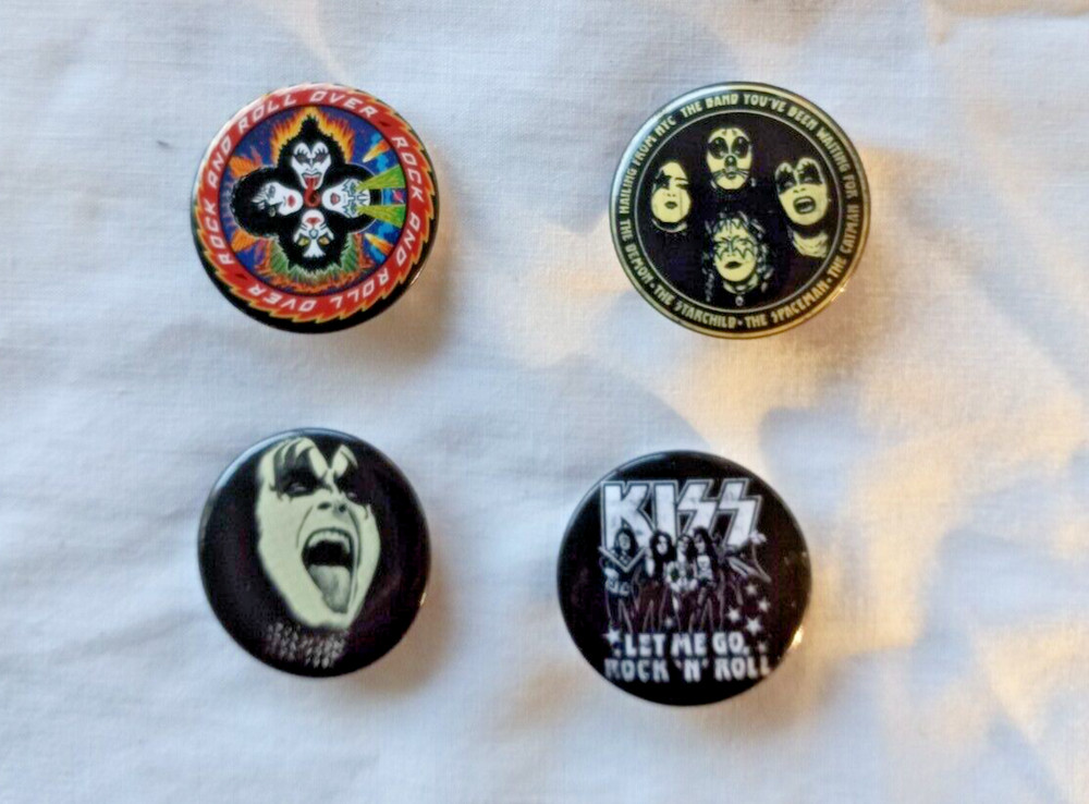 KISS  Button Pin Set  Licensed Kiss  Rock n Roll Over Gene Let Me Go & Kiss NYC
