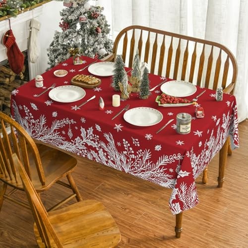 Christmas Tablecloth 60×84 Inch Rectangular, 60" x 84" (Rectangular) Red