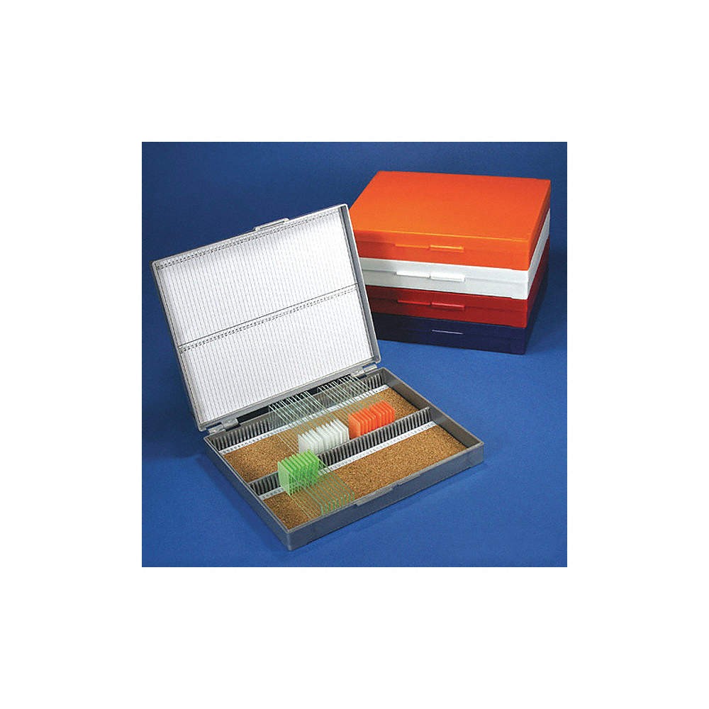 GLOBE SCIENTIFIC Microscope Slide Box,Blue 55FH67