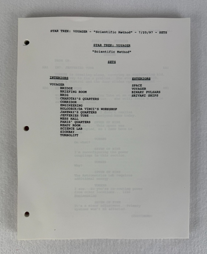 Star Trek Voyager “Scientific Method” Final Draft Studio Script 07/25/1997