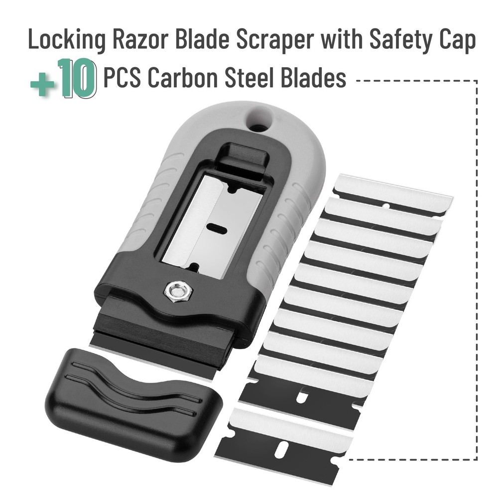 Bates- Razor Blade Scraper, Scraper Set with 10 pcs Extra Blades, Grey