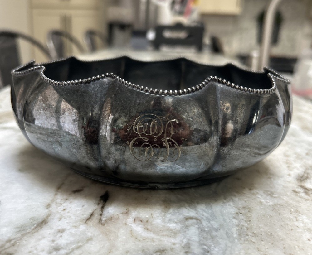 E. G. Webster & Son Quadruple Silver Plate Bowl, Server Antique Initials E.B