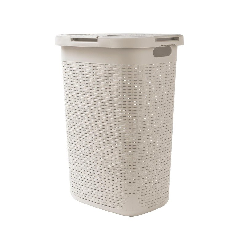 Slim Laundry Hamper W/ Lid Portable Plastic Wicker Design Space-Saving Basket US