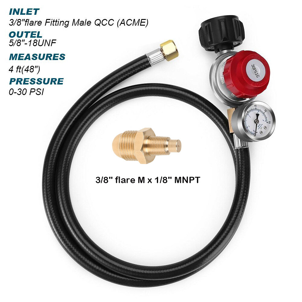 4ft High Pressure 0-30PSI Adjustable Propane Gas Regulator with Hose & PSI Gauge