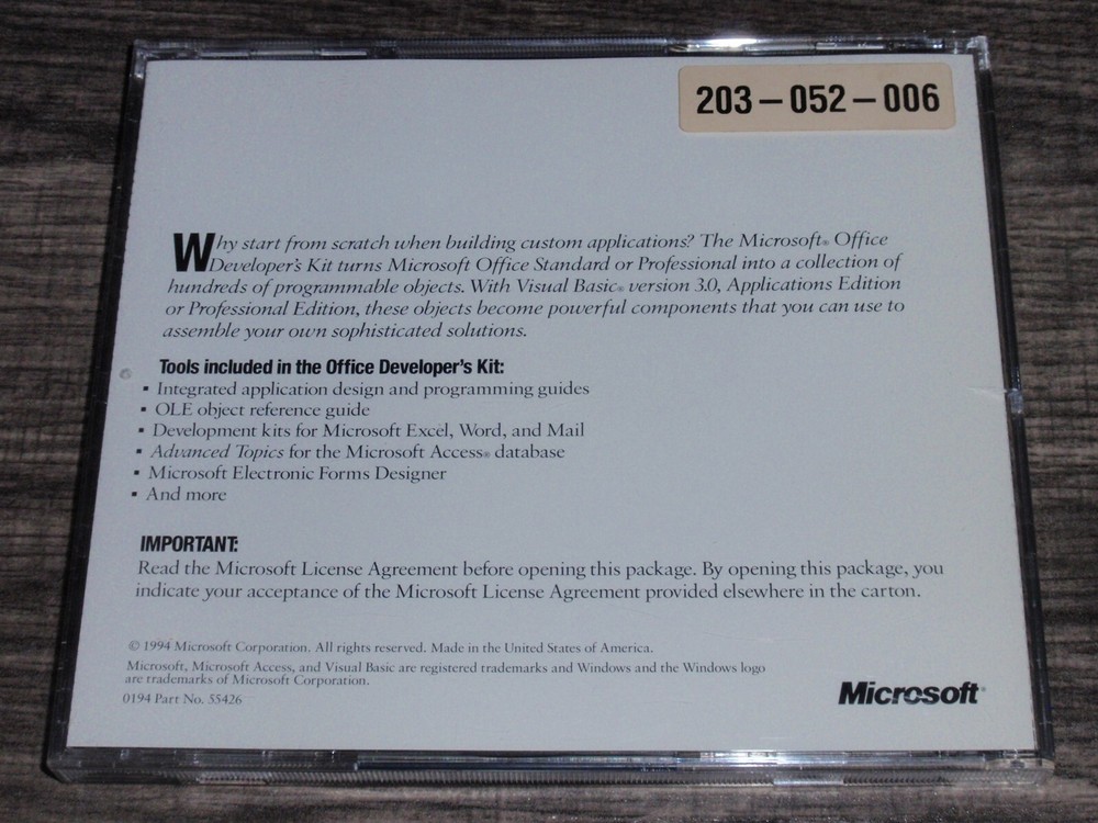 Microsoft Office Developer's Kit for Office 4.0 & 4.2 PC CD-ROM Windows 3.1 1994