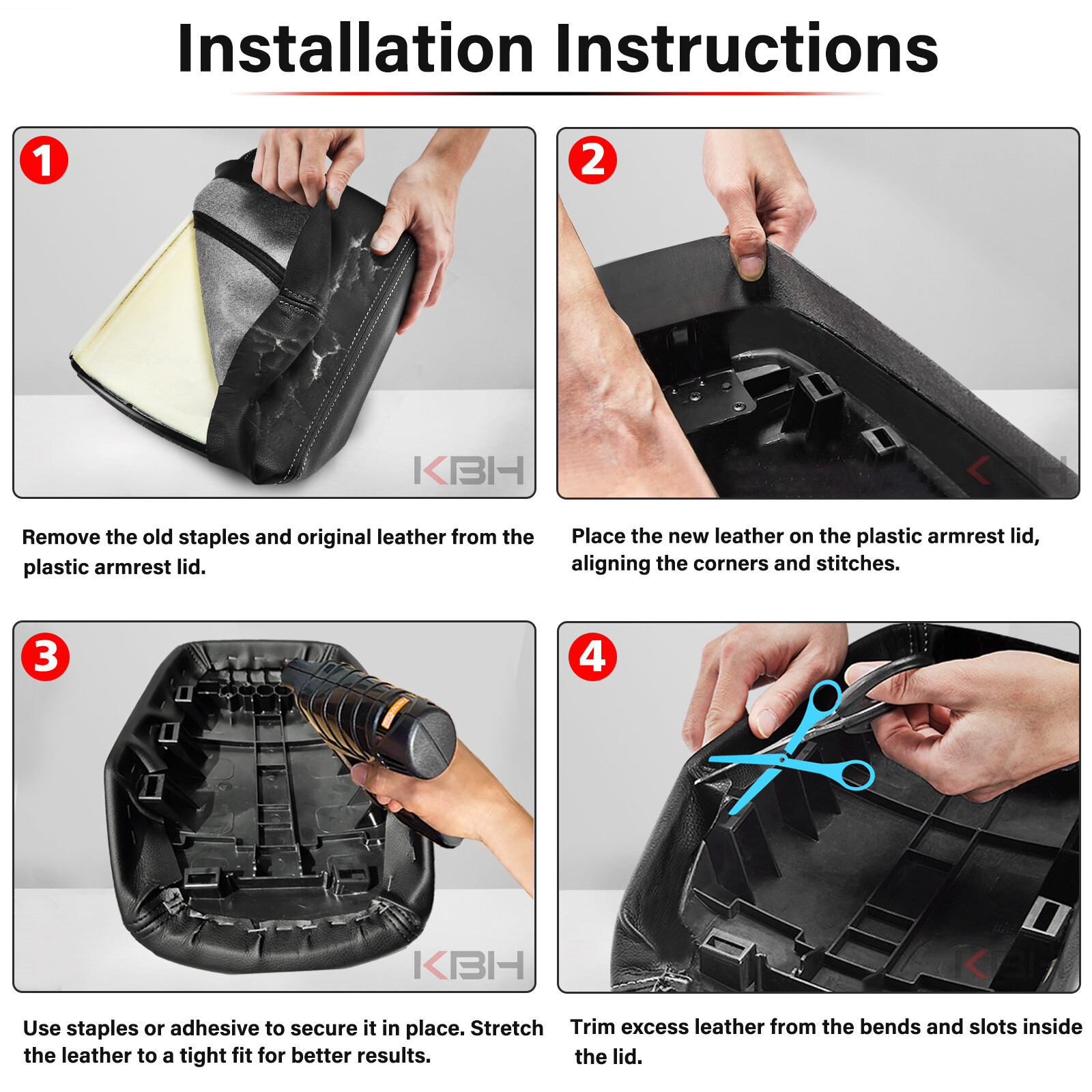 Fits 2011-2019 Ford Explorer Center Console Lid Armrest Leather Cover Trim Black