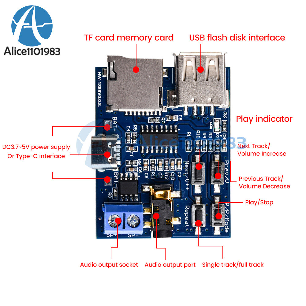 TF Card U-disk MP3 Format Decoder Board Amplifier Decoding Audio Player