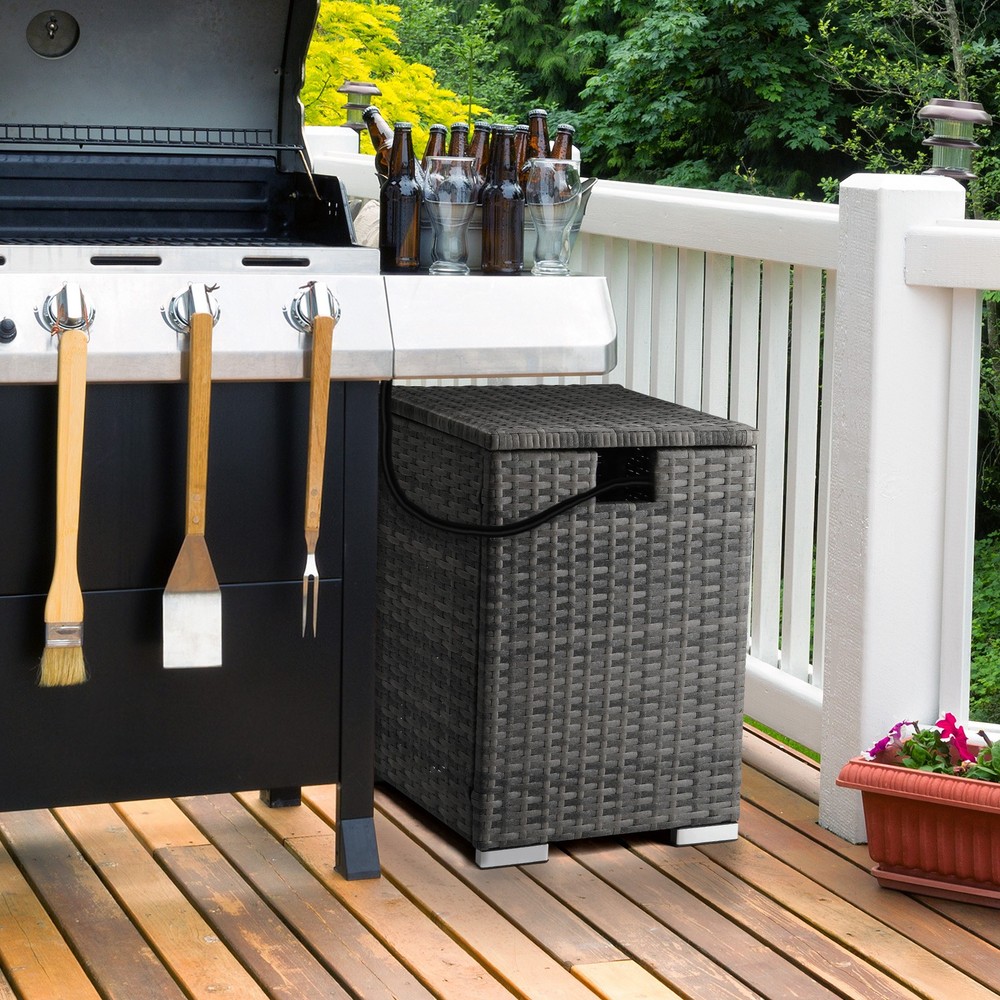 Iron Frame Gas Bottle Storage Rattan Side Table Gray Gradient,in stock