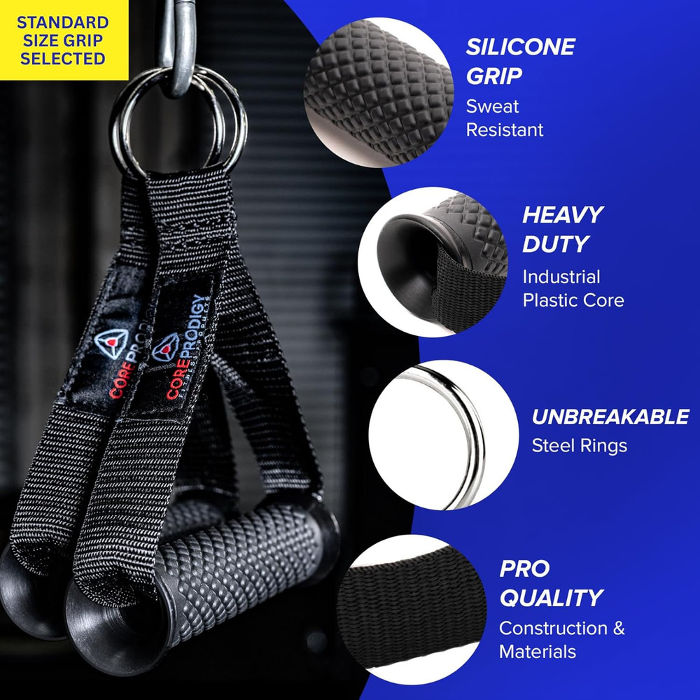 Core Prodigy Heavy Duty Exercise Handles - Grip Attachments for Cable Machine Pu