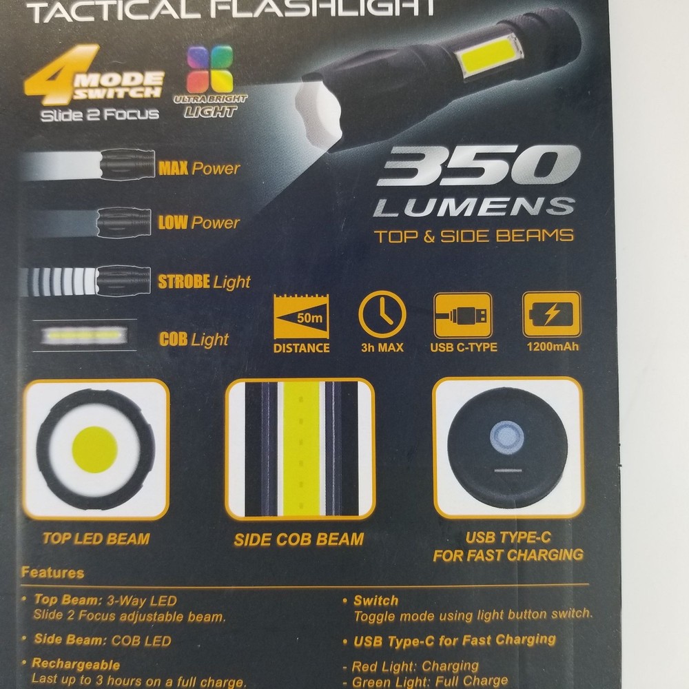 FARPOINT Rechargeable 350 Lumens Tactical Flashlight USB-C 4-Mode Waterproof