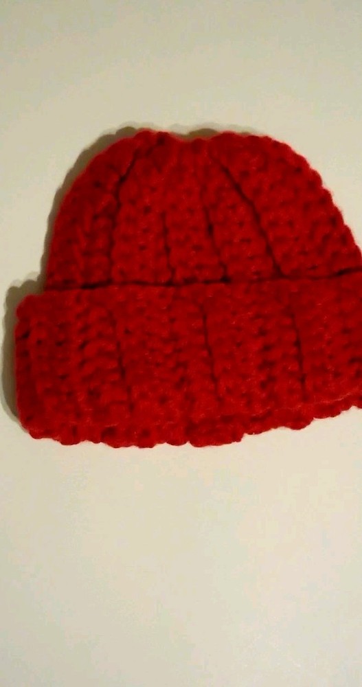 Crafted Crochet Beanie Hat - Red; Handmade