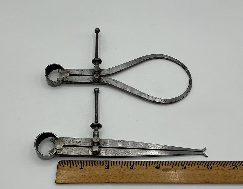 2 L.S. Starrett 6” Inside & Outside Spring Joint Flat Leg Divider Caliper Pair