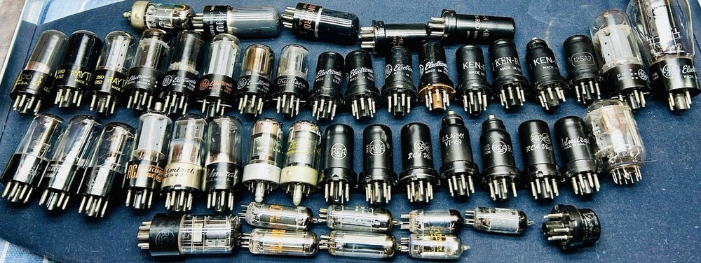 46 Assorted Vacuum Tubes Mixed RCA, PHILCO, RCA, Sylvania, CONRAD, GE, Admiral