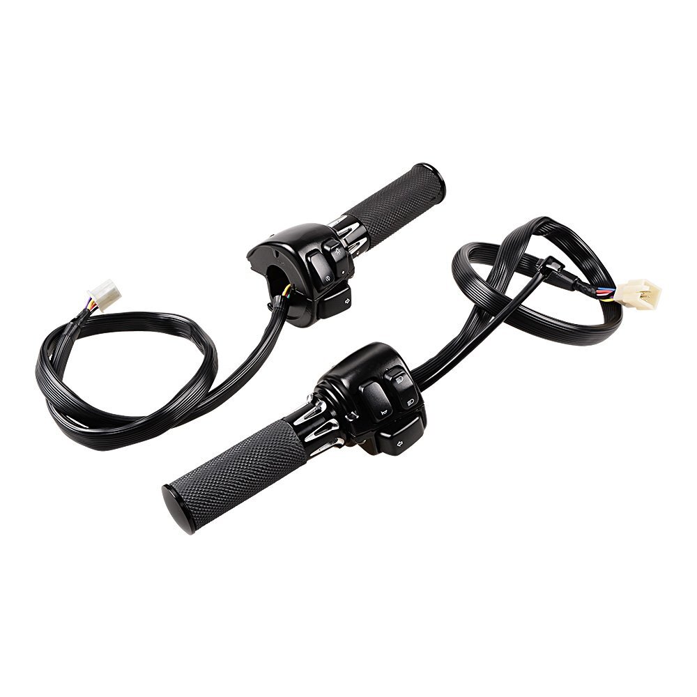 Black Motorcycle 1" Handlebar Hand Grips w/Switches Controls Housing For Harley