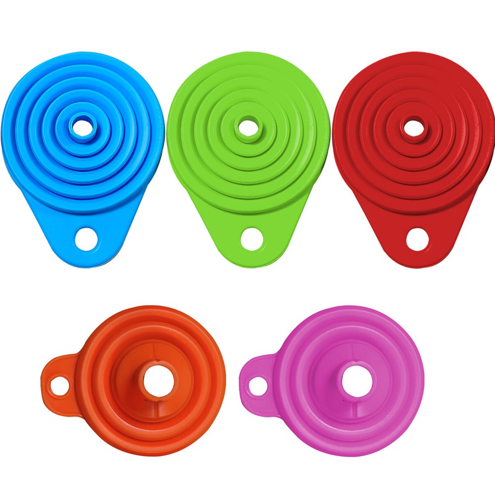 5Pack Foldable Kitchen Funnels Small & Large Silicone Funnel for Cooking Bottles
