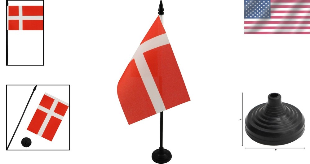 Compact Denmark Table Flag - 100% Polyester, Foldable, Ideal for Office Use