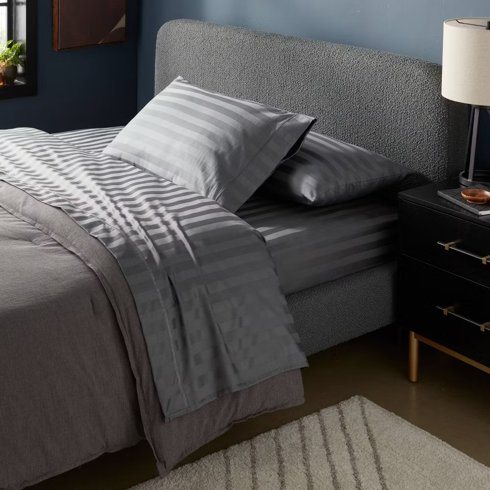 King 800 Thread Count Hotel Collection Sheet Set Damask Dark Gray Hem