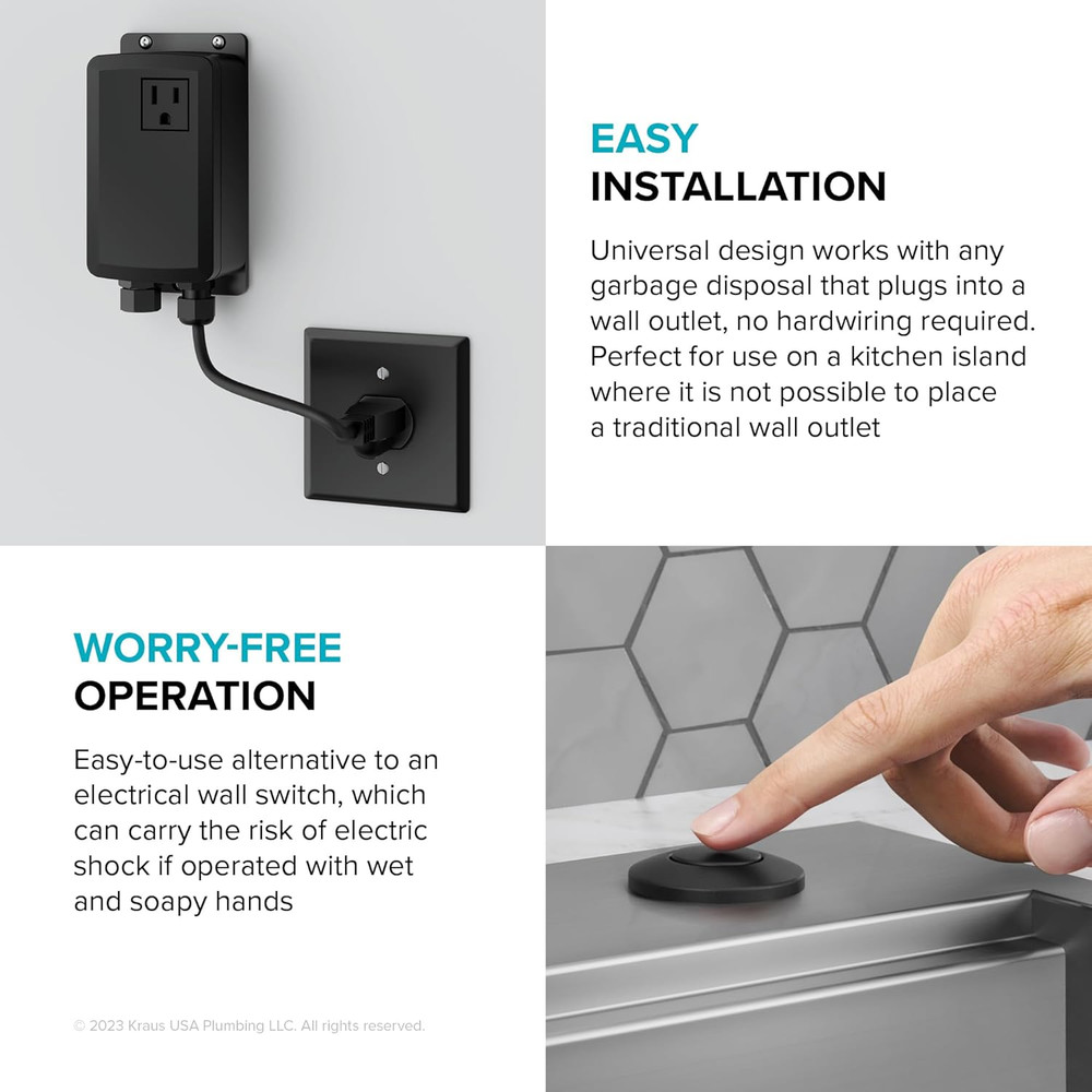Garbage Disposal Air Switch Kit in Matte Black with Push Button, AC Adapter, Pow