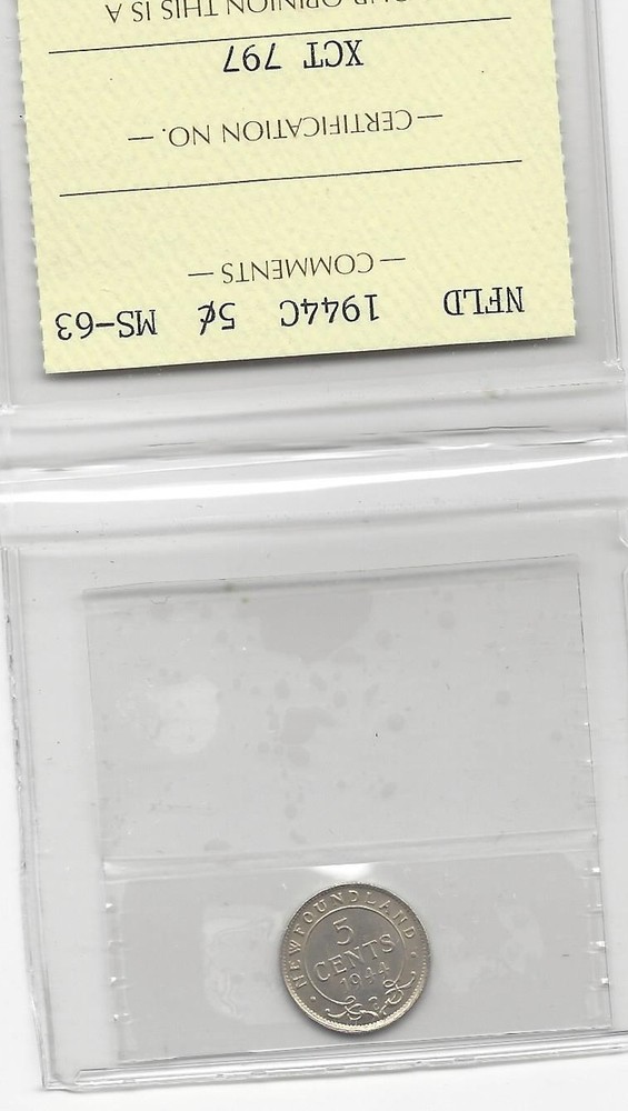 1944c ICCS Graded Newfoundland Five Cent **MS-63**