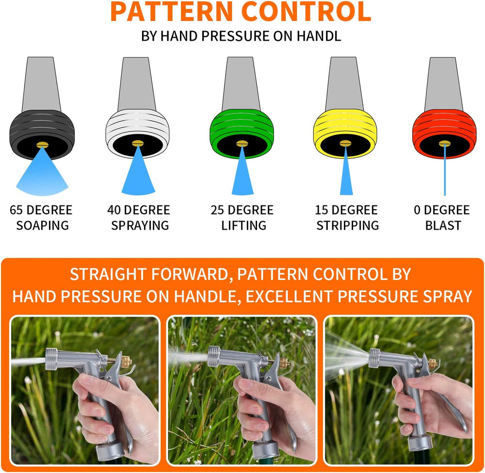 Hose Nozzle 2 Pack, Full Size Pistol Nozzle with Threaded Front, Durable High Pr