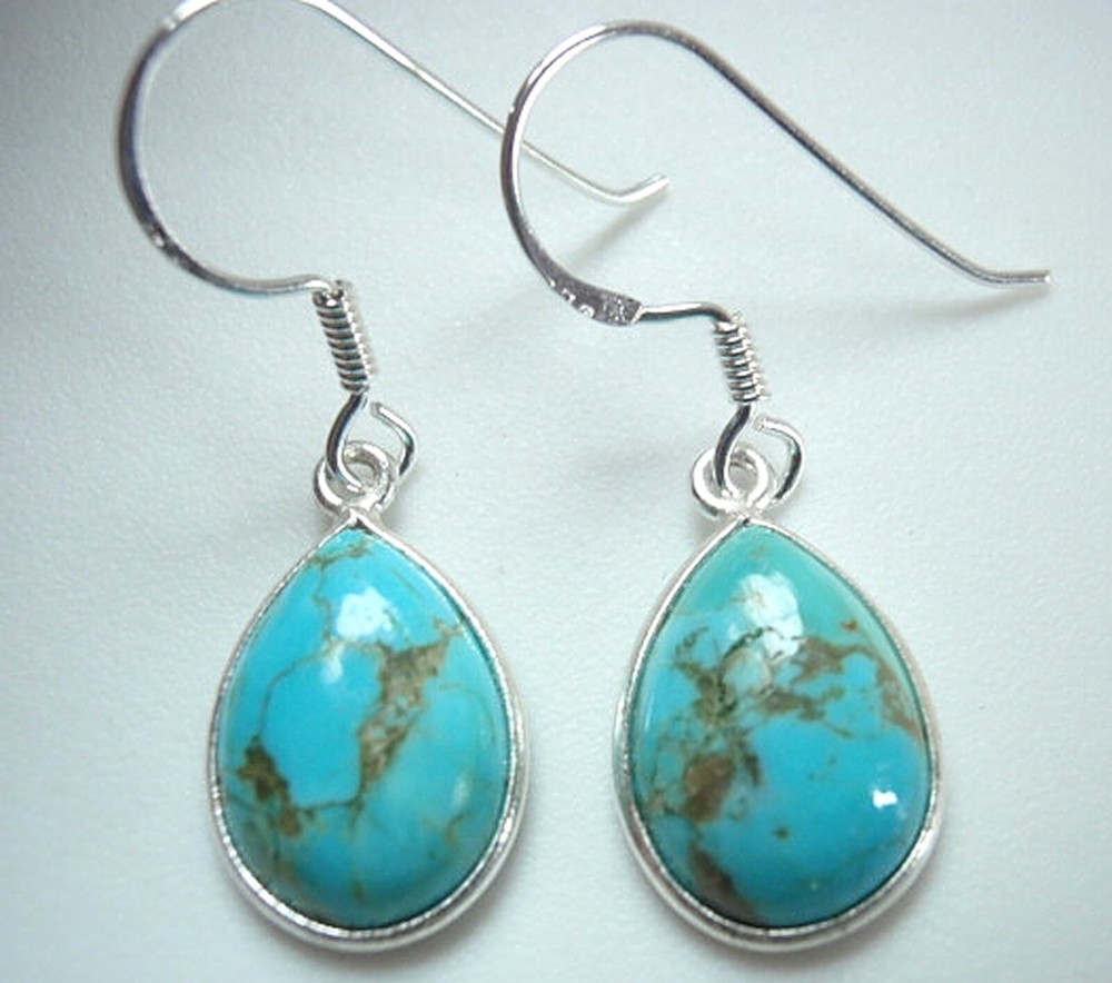 Basic Turquoise Teardrops 925 Sterling Silver Dangle Earrings