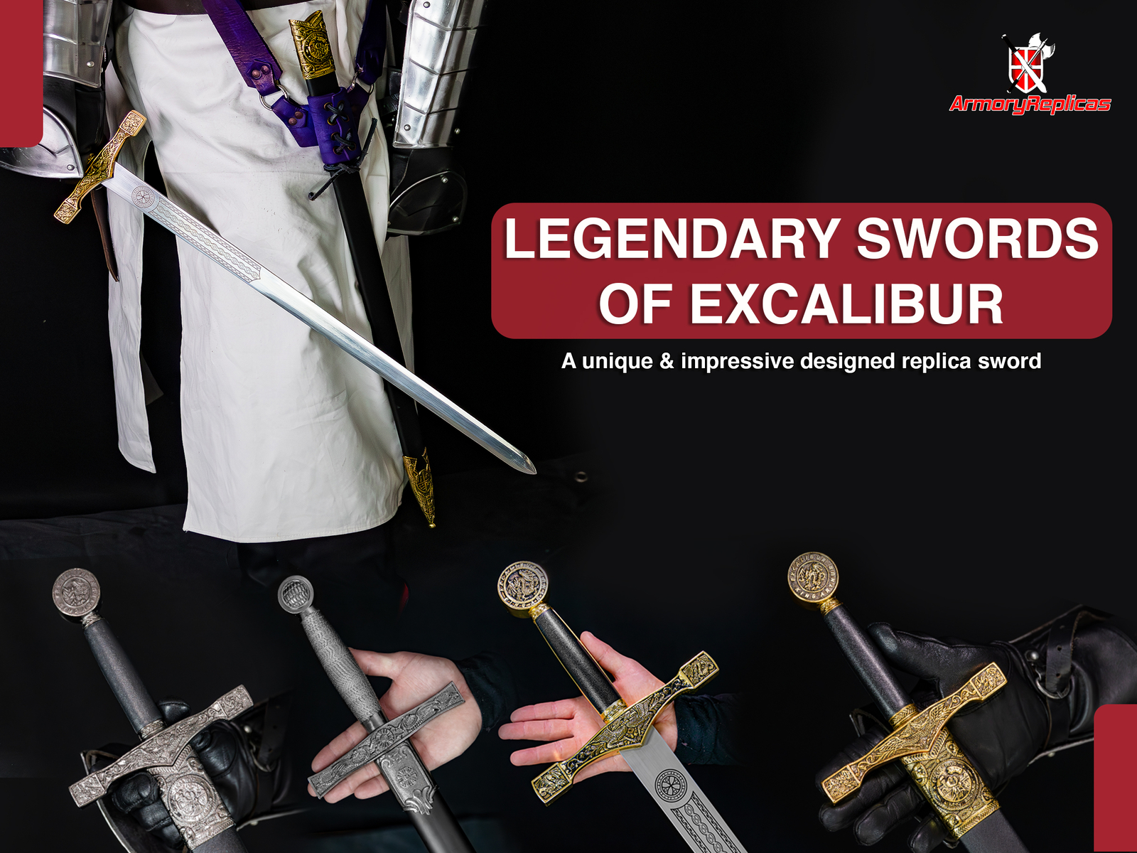 King Arthur Excalibur Longsword - Replica Medieval Knights Sword Gold-Anodized