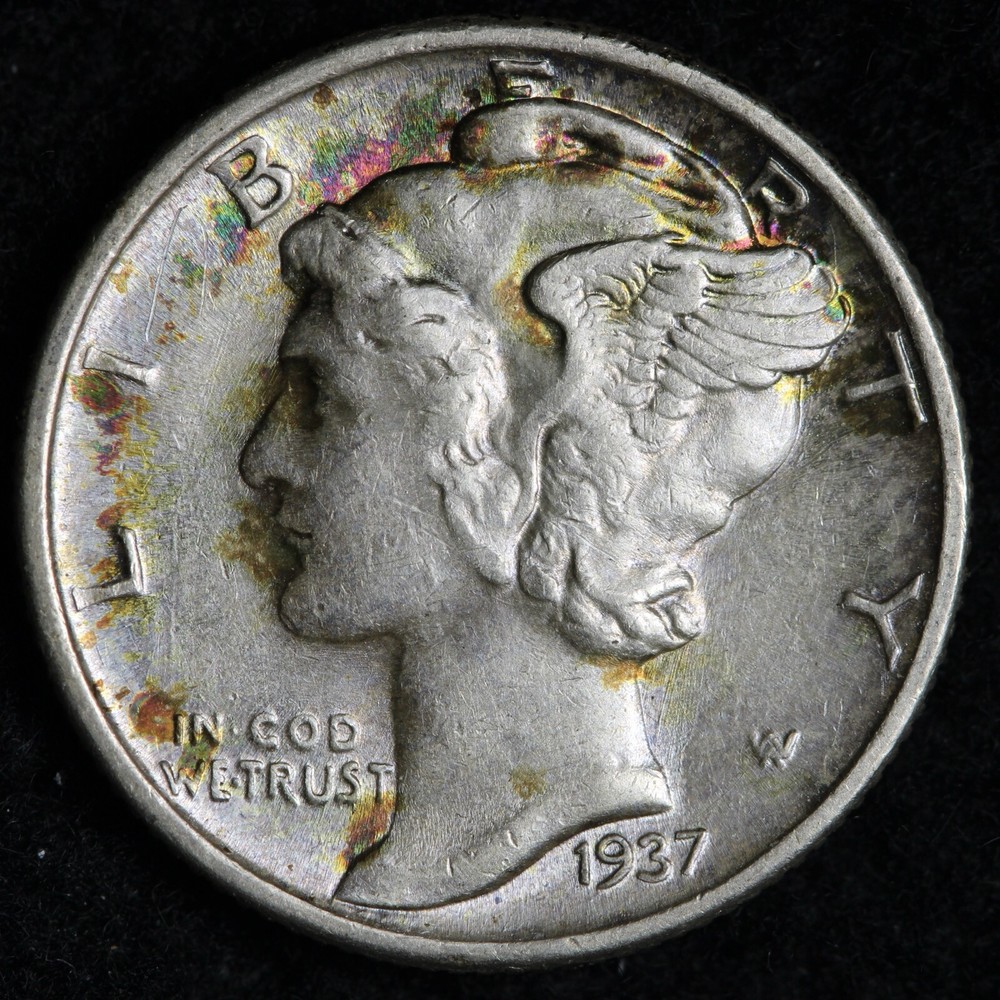 1937 Toned Mercury Dime - AU - E763 GN