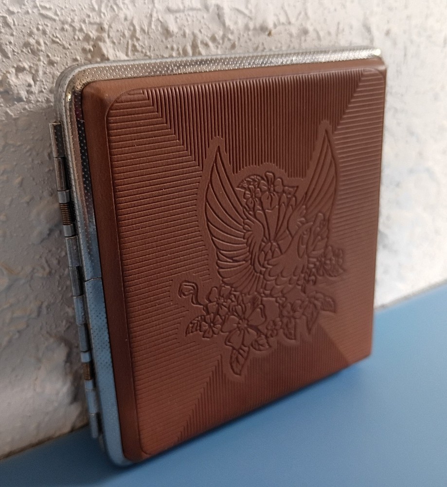 Metal Cigarette Case Spring Loaded Hinged Spine Eagle Design for King Size