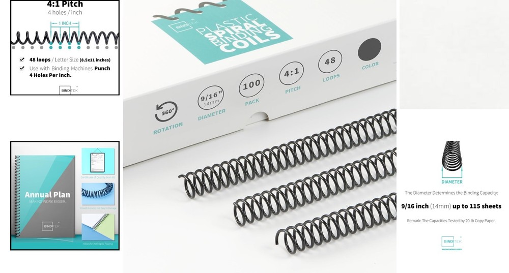 Versatile 100 Black Plastic Binding Coils (14mm, 115 Sheets) for Professionals