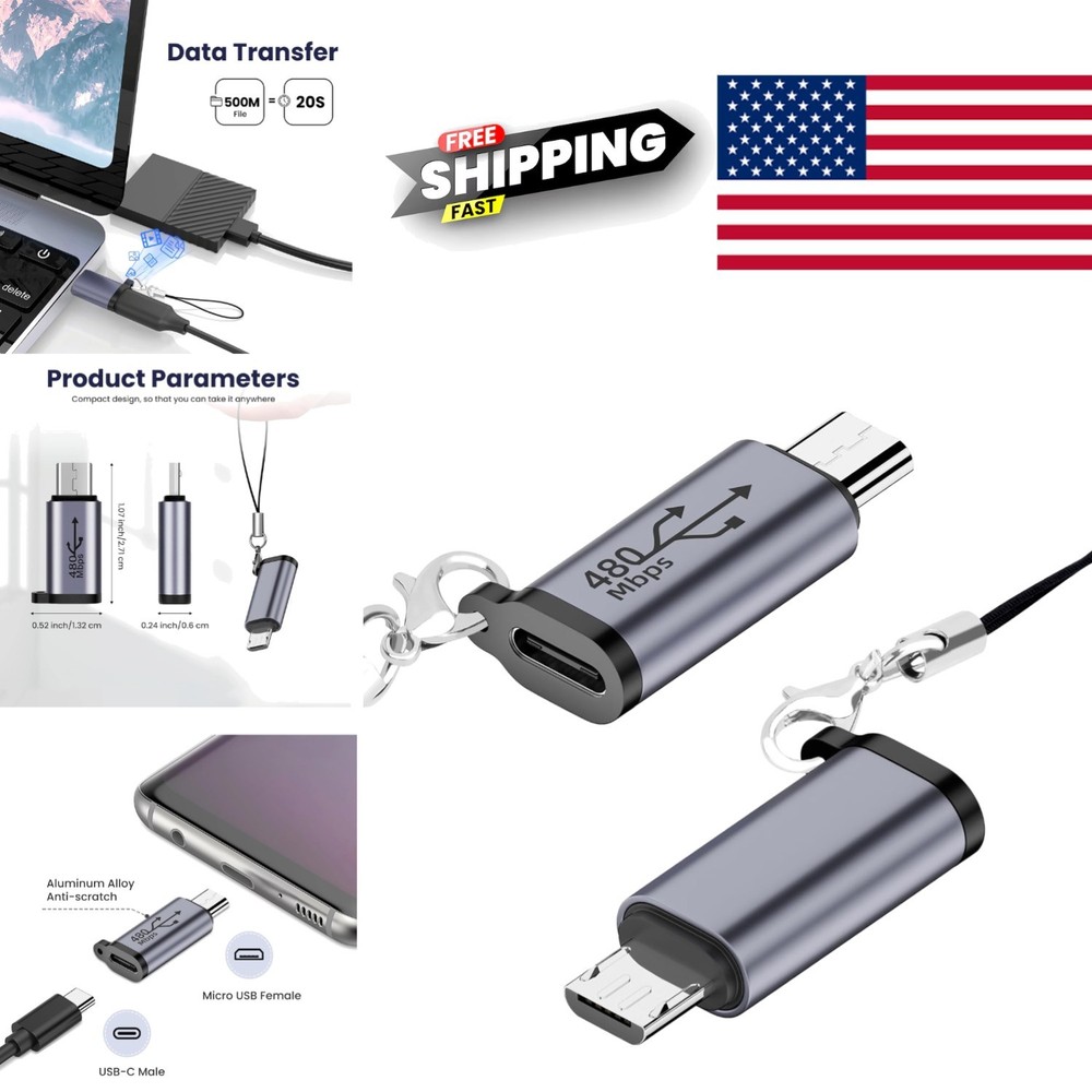 USB C to Micro USB Adapter 2 Pack Type C Female to Micro USB Male for Data Sync