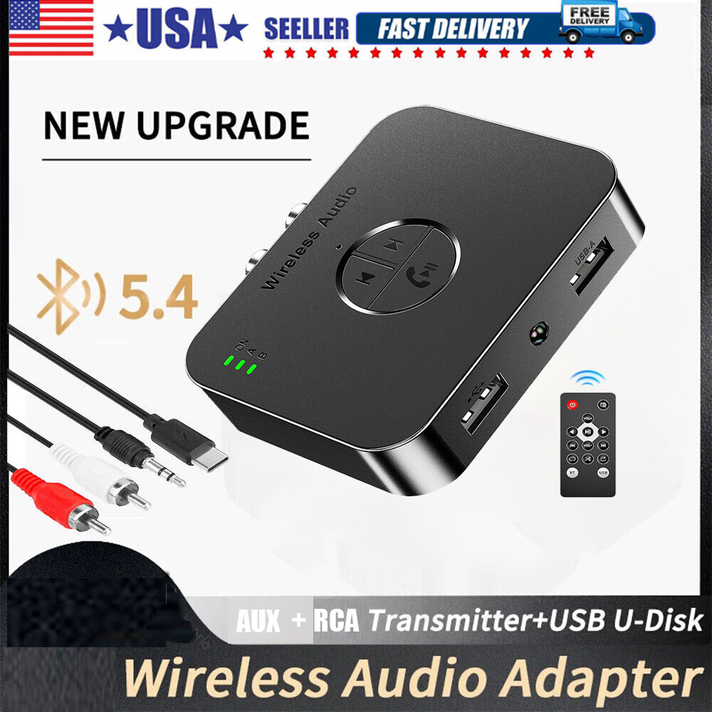 Bluetooth 5.4 Transmitter Receiver 3 IN 1 Wireless Audio 3.5mm Jack Aux Adapter