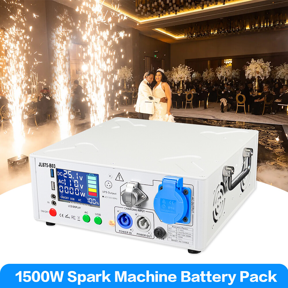 White 1500W Mobile Powered Base Cold Spark Machine Stage DJ Light Battery Pack