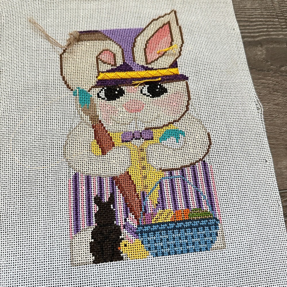 Vintage Damarj "Master Painter Rabbit" Needlepoint Canvas, Threads