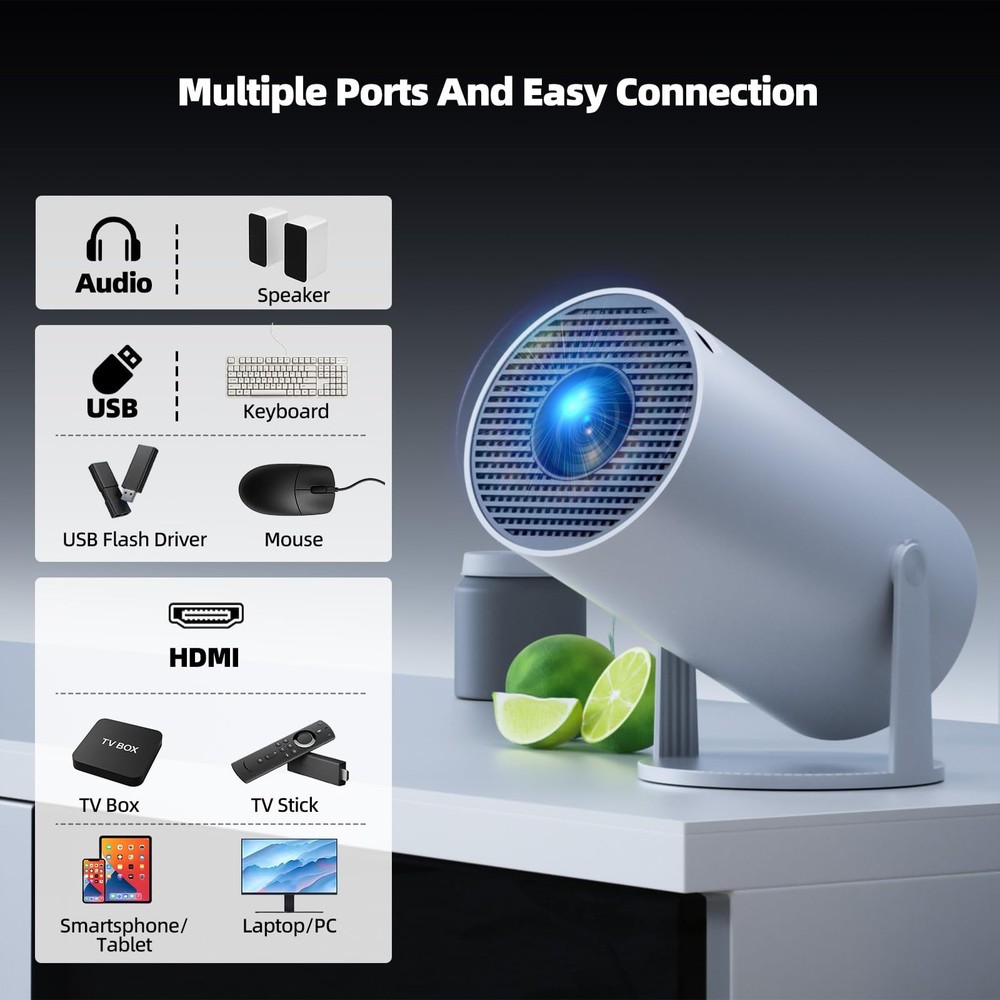 Mini Projector with WiFi and Bluetooth, Portable Projector Built-in Apps Supp...