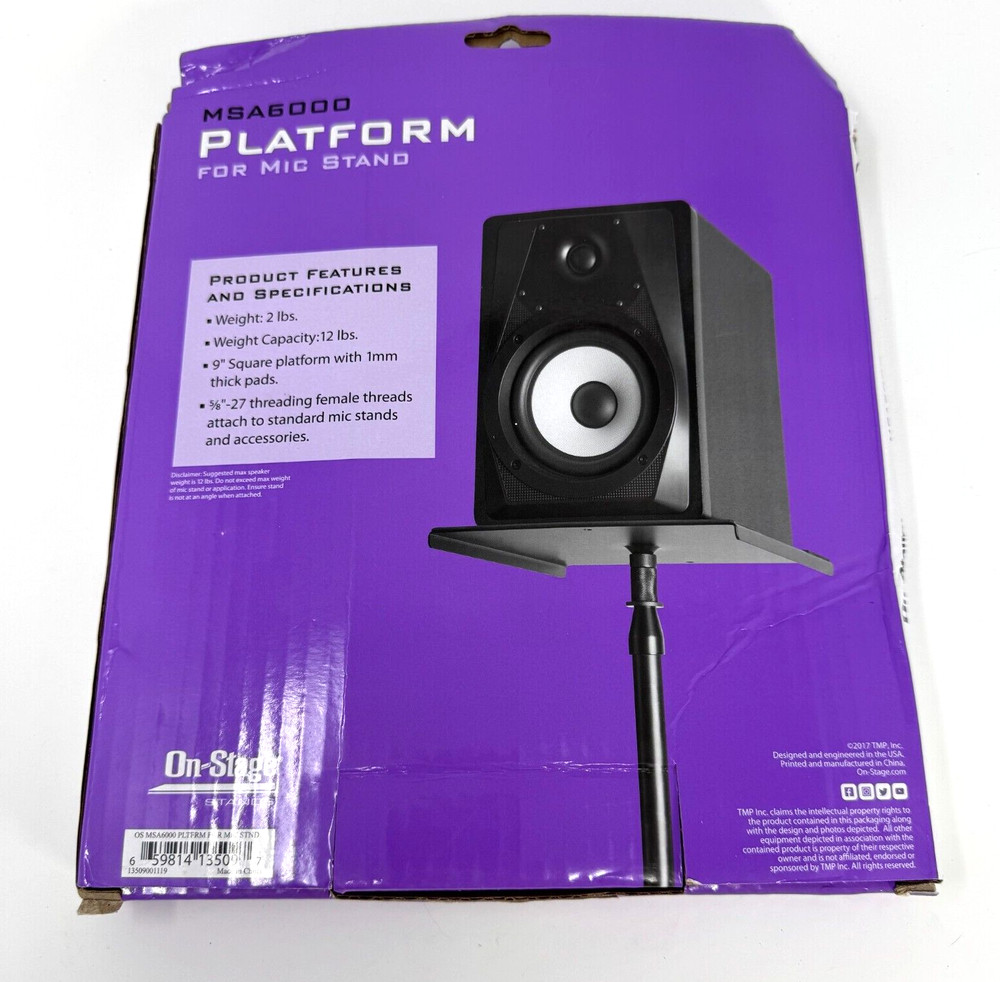 On-Stage Stands MSA6000 Platform Shelf for Mic Stand with Standard 5/8" Threads