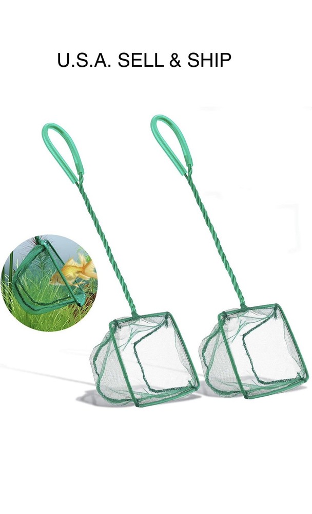 2 Pack Aquarium Fish Nets,  4 Inch Small Mesh Fish Catch Nets with Plastic Handl