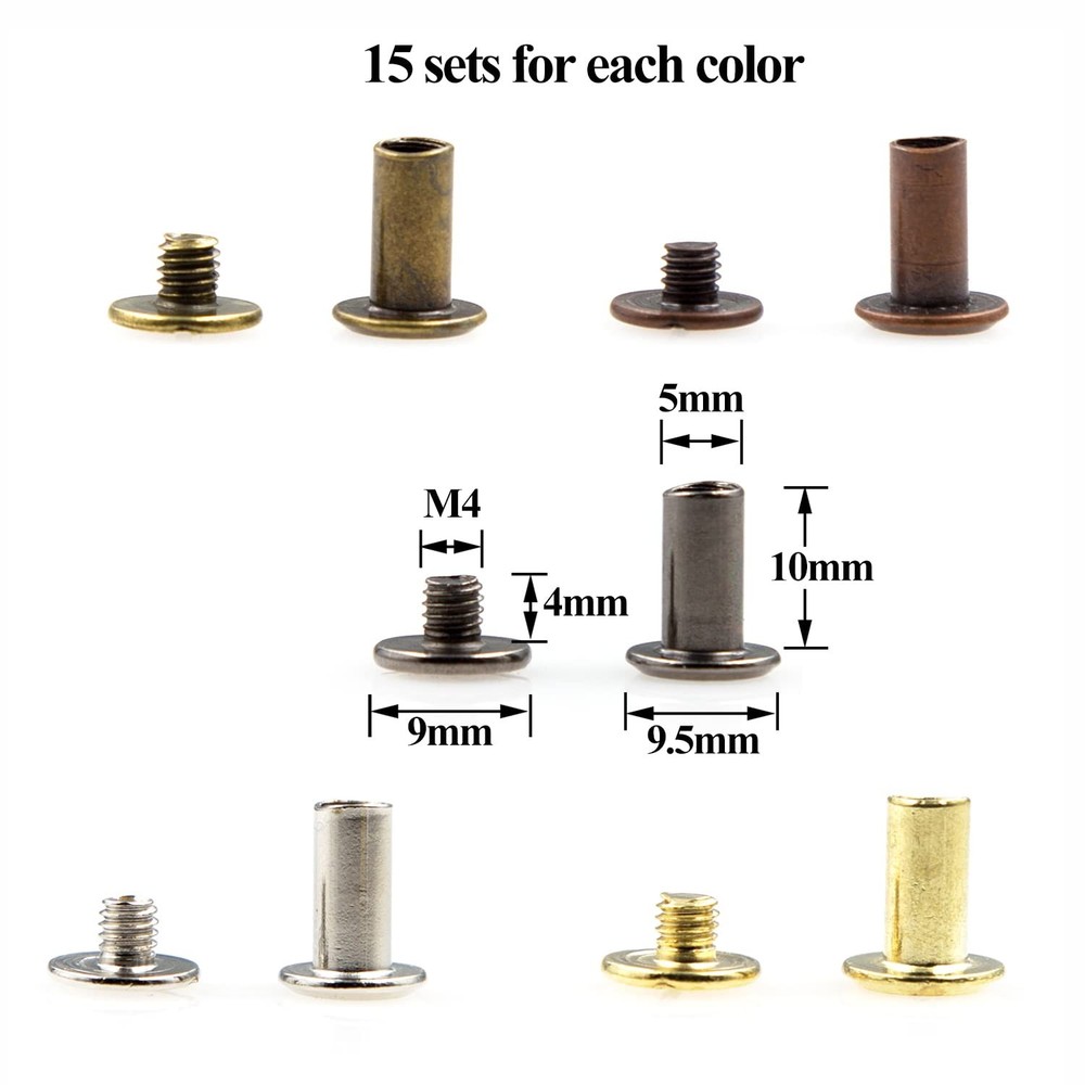 75 Sets Chicago Screws Assorted Kit 5 Color Leather Rivets Binding Post