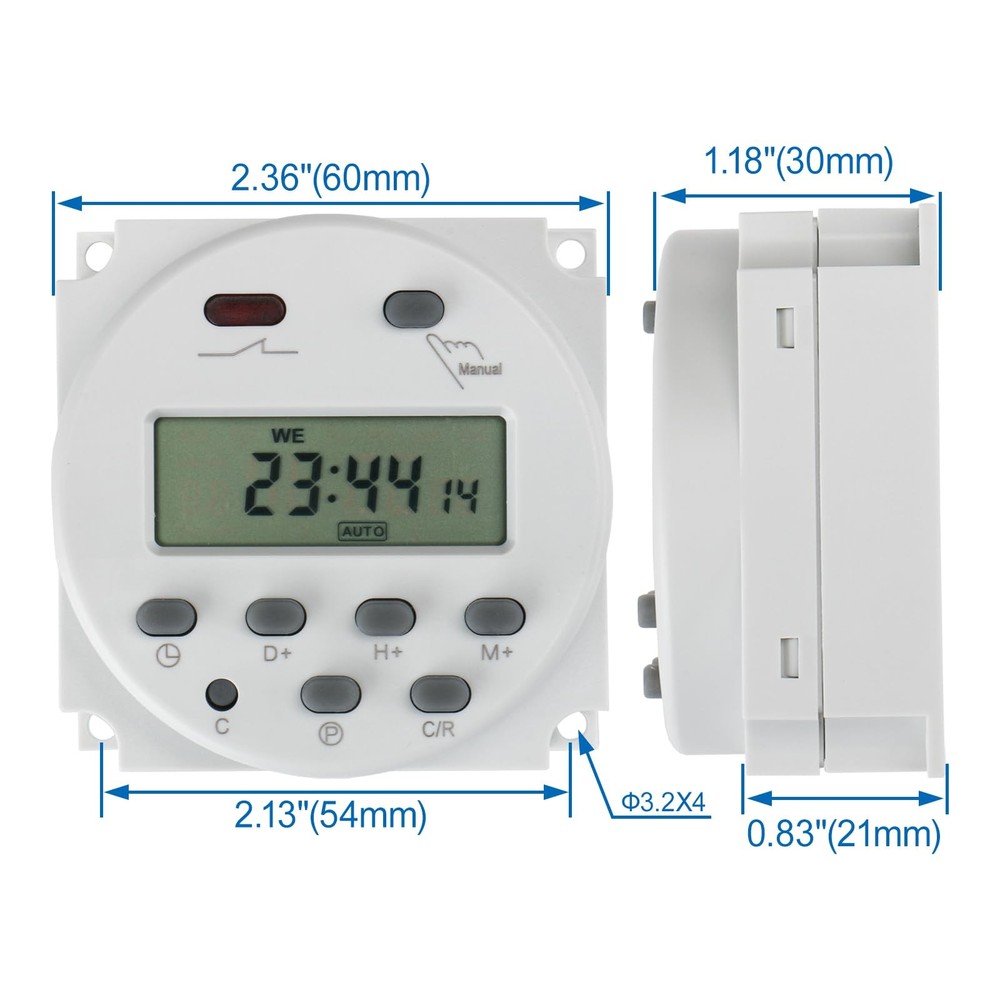Baomain Time Switch Relay,Digital LCD Programmable Timer,110V AC Timer, White