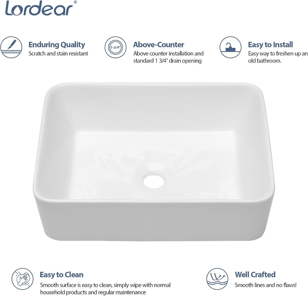 Vessel Sink Rectangle 19 Inch Bathroom Sink,Rectangular Modern above Counter Bat